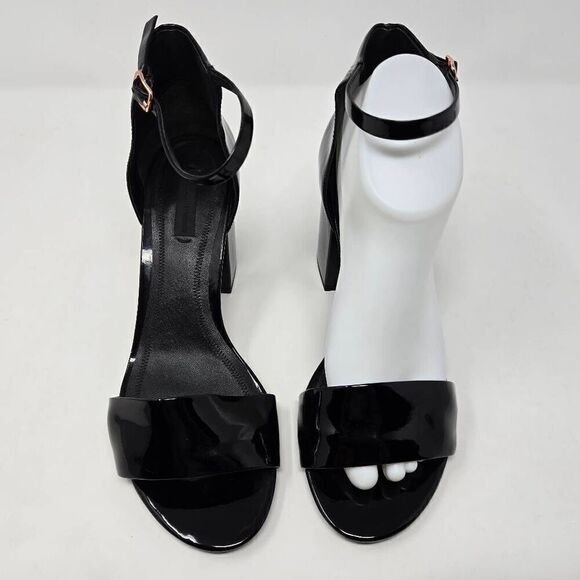ALEXANDER WANG ABBY BLACK PATENT ROSE CUT OUT BLOCK 3" HEELS WOMENS SIZE 39 US 9 - Picture 2 of 9